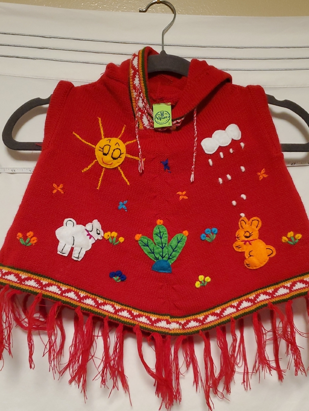 Alpaca Comnections Poncho with Fun Animal & Sun Embroidery